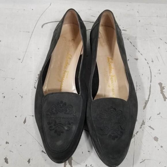 Salvatore Ferragamo Leather Suede Embroidered Flats Size 8 - Picture 1 of 6